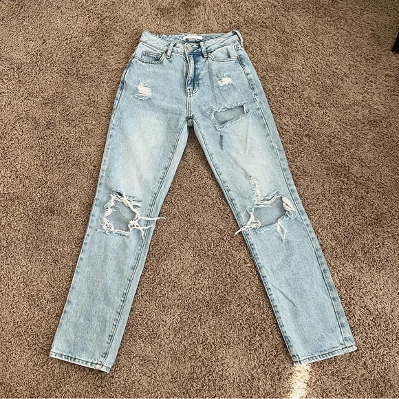Light Blue Distressed Women's Jeans - Picture 1 of 5